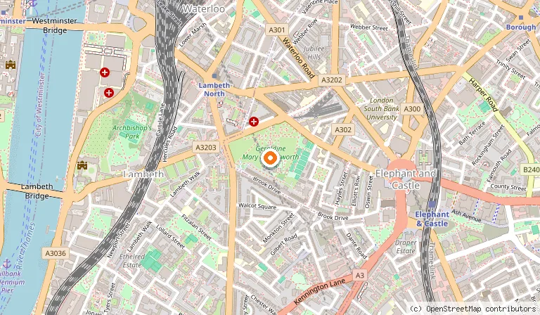 Map showing the location of Imperial War Museum in London
