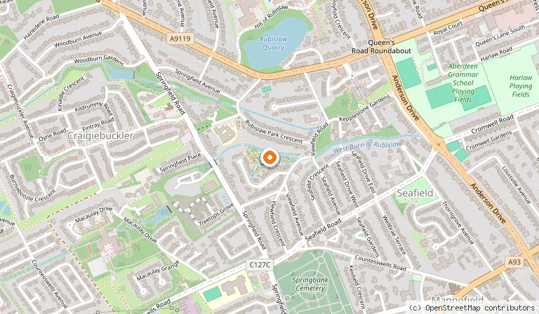 Map showing the location of Johnston Gardens in Aberdeen