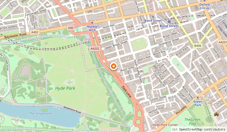 Map showing the location of JW Marriott Grosvenor House London in London