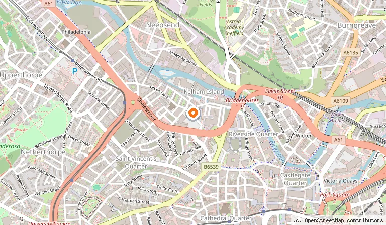 Map showing the location of Kelham Island Tavern in Sheffield