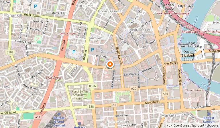 Map showing the location of Kelly's Cellars in Belfast