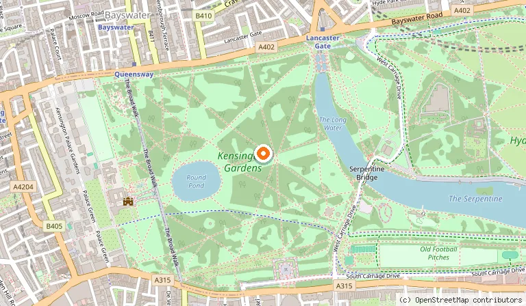 Map showing the location of Kensington Gardens in London