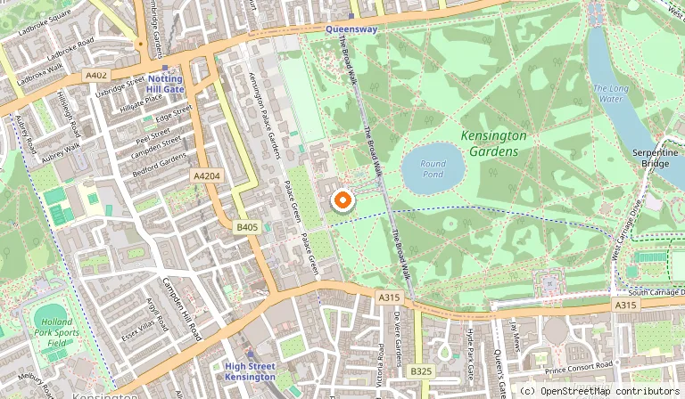 Map showing the location of Kensington Palace in London