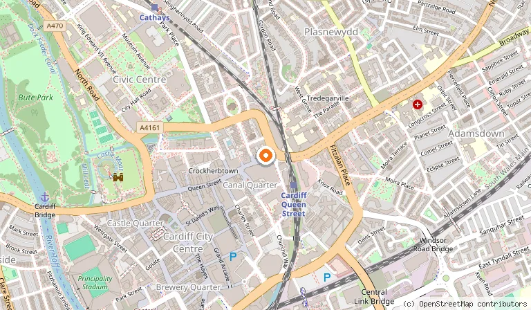 Map showing the location of KFC Cardiff - Queen Street in Cardiff