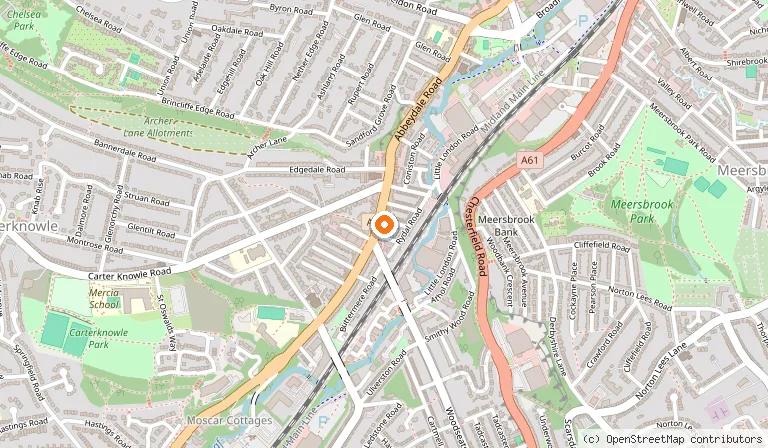Map showing the location of Kia's Pastaria in Sheffield