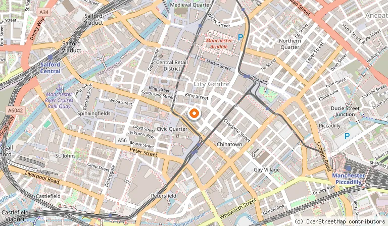 Map showing the location of King Street Townhouse in Manchester