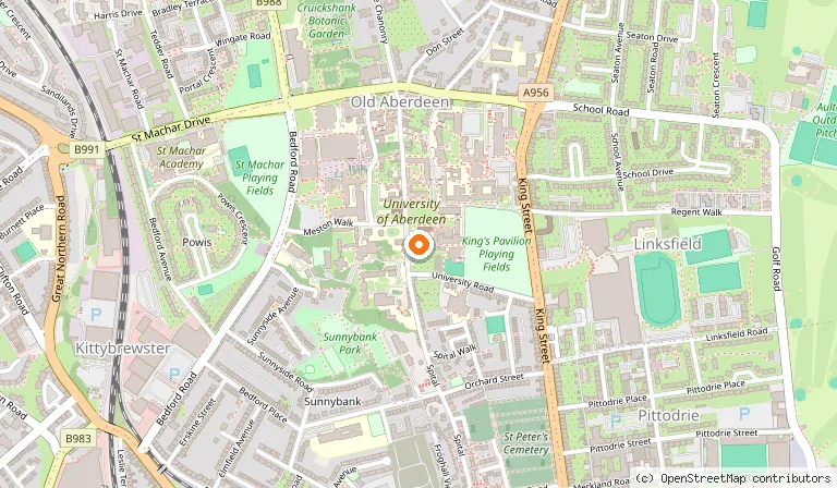 Map showing the location of King's College in Aberdeen