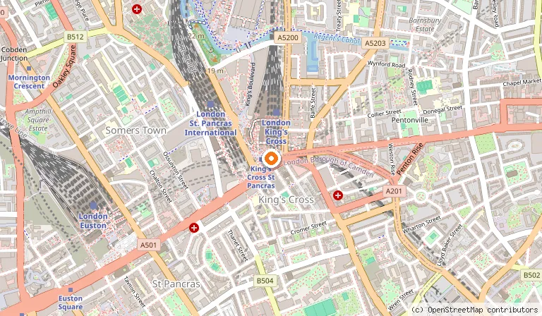 Map showing the location of King's Cross Railway Station in London