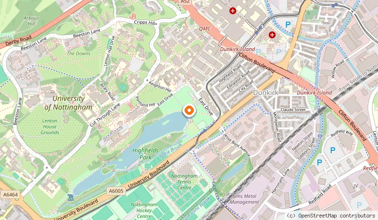Map showing the location of Lakeside Arts - theatre, gallery & Pavilion Café in Nottingham