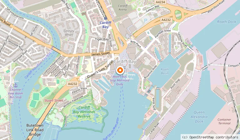 Map showing the location of Las Iguanas - Cardiff - Mermaid Quay in Cardiff
