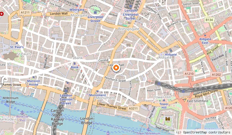 Map showing the location of Leadenhall Market in London