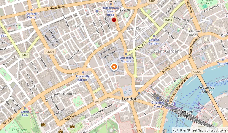 Map showing the location of Leicester Square in London