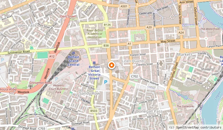 Map showing the location of Leonardo Hotel Belfast - Formerly Jurys Inn in Belfast