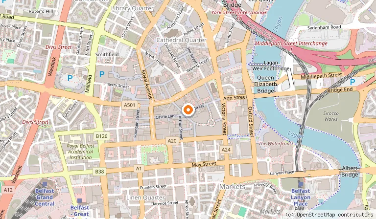 Map showing the location of Little Wing Pizzeria in Belfast