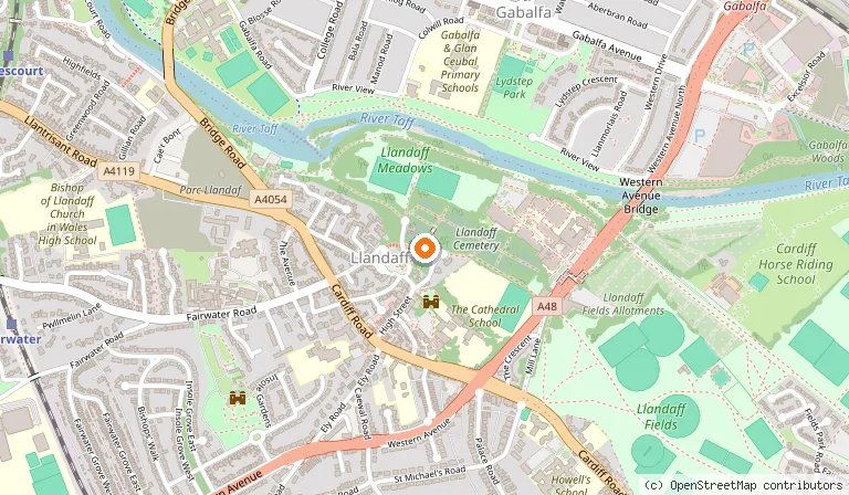 Map showing the location of Llandaff Cathedral in Cardiff