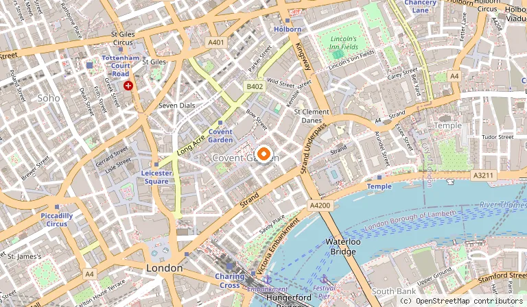 Map showing the location of London Transport Museum in London