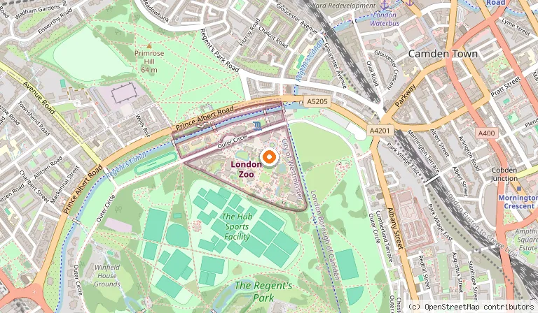 Map showing the location of London Zoo in London