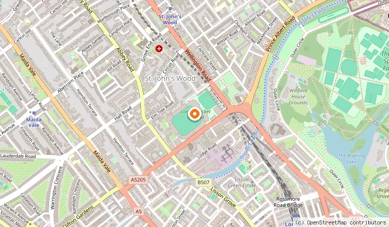 Map showing the location of Lord's Cricket Ground in London