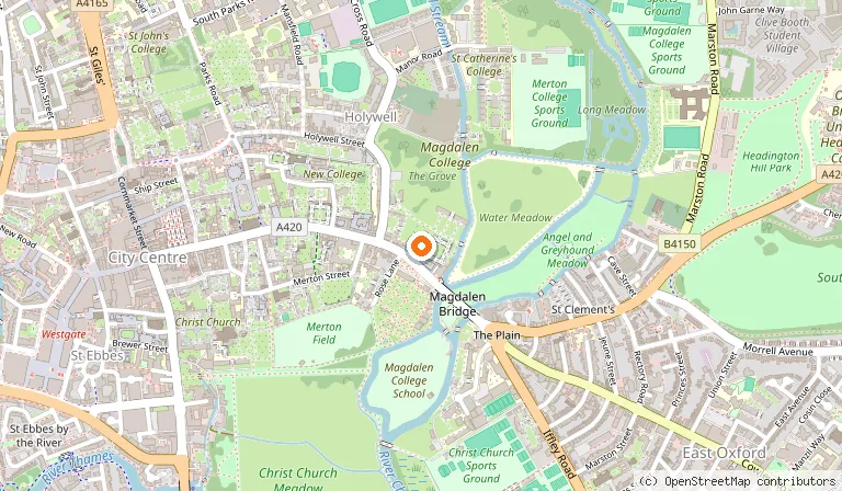 Map showing the location of Magdalen College in Oxford