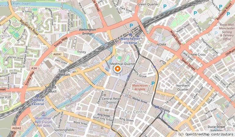 Map showing the location of Manchester Cathedral in Manchester