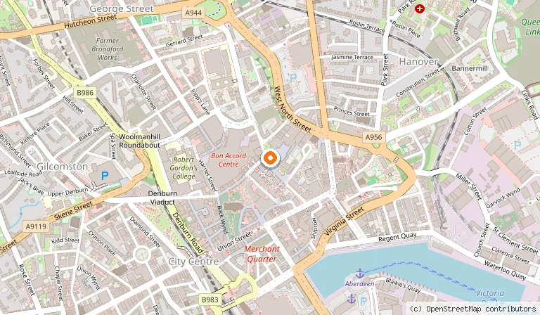 Map showing the location of Marischal College in Aberdeen