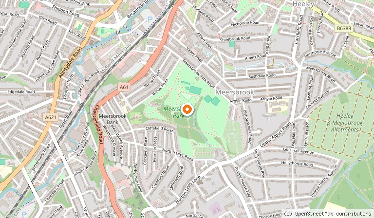 Map showing the location of Meersbrook Park in Sheffield