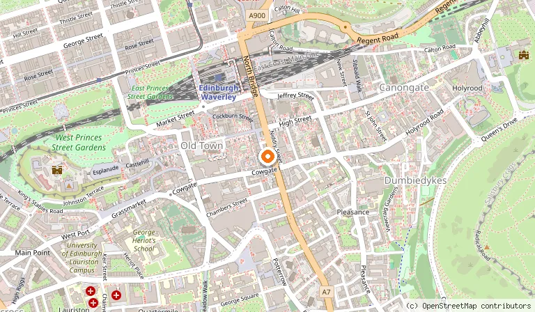 Map showing the location of Mercat Cross in Edinburgh