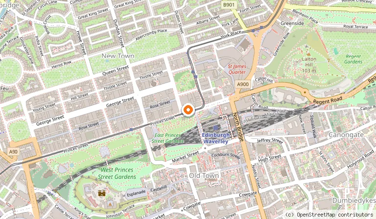 Map showing the location of Mercure Edinburgh City Princes Street Hotel in Edinburgh