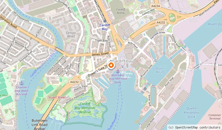 Map showing the location of Mermaid Quay in Cardiff
