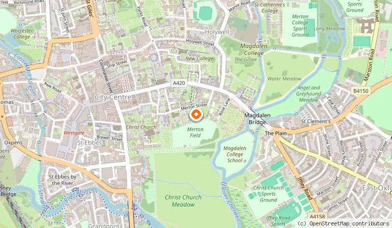 Map showing the location of Merton College in Oxford