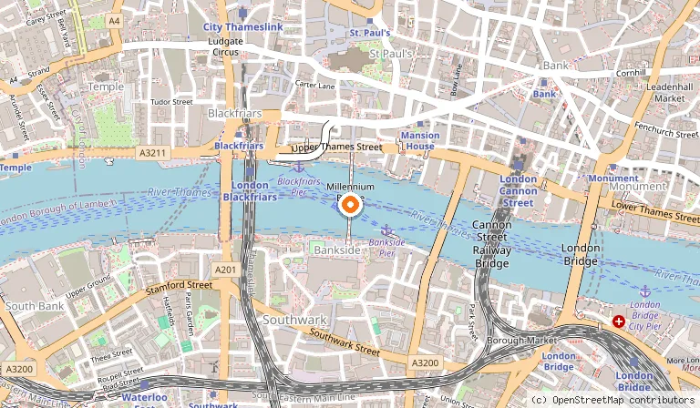 Map showing the location of Millennium Bridge in London