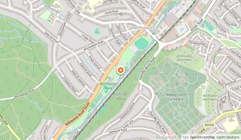 Map showing the location of Millhouses Park in Sheffield