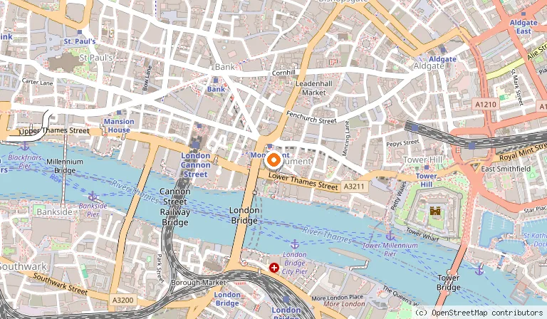 Map showing the location of Monument to the Great Fire of London in London
