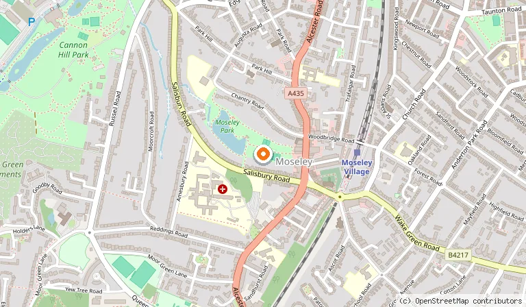 Map showing the location of Moseley Park and Pool in Birmingham