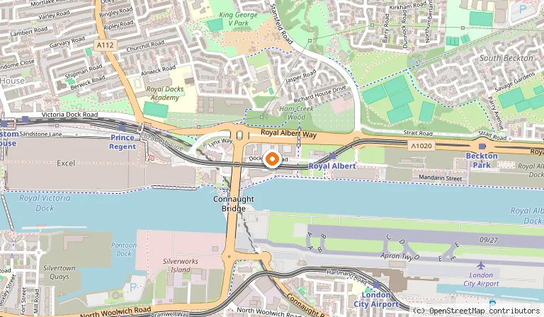 Map showing the location of Moxy London Excel in London