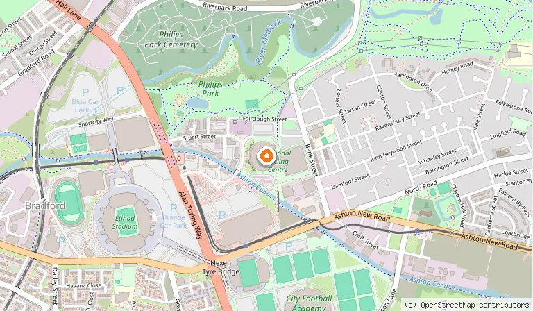 Map showing the location of National Cycling Centre in Manchester