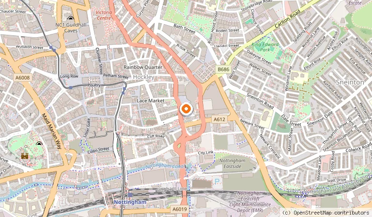 Map showing the location of National Ice Centre in Nottingham