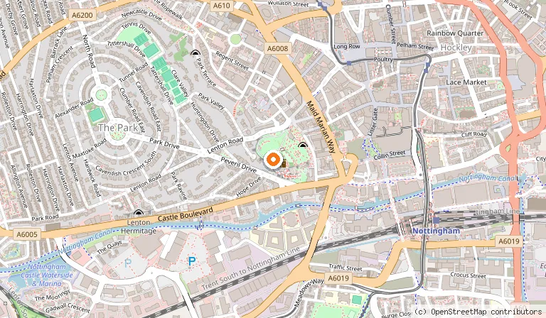 Map showing the location of Nottingham Castle in Nottingham