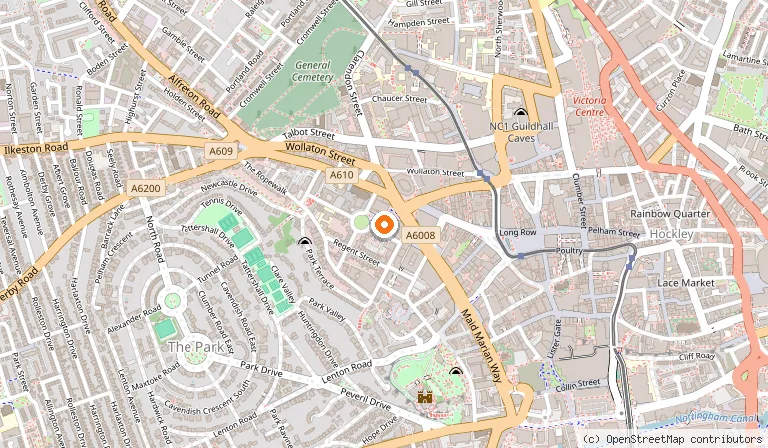 Map showing the location of Nottingham Playhouse in Nottingham