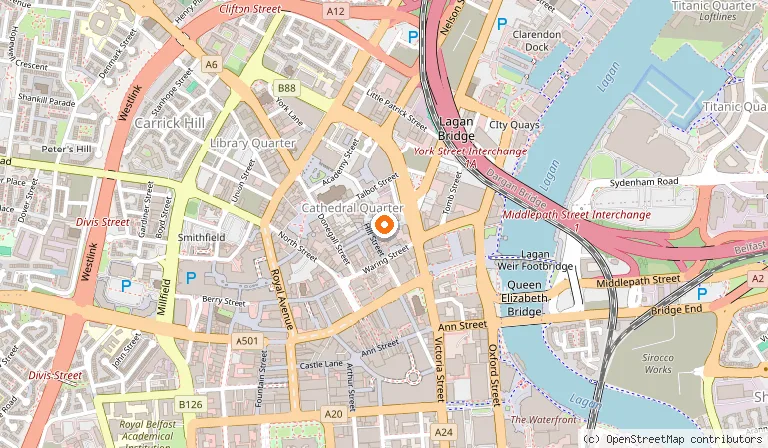 Map showing the location of Oh Yeah Music Centre in Belfast
