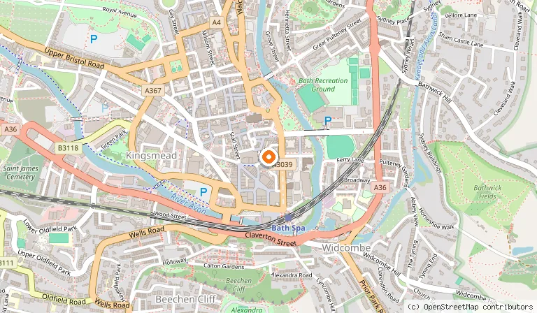 Map showing the location of Old Theatre Royal in Bath