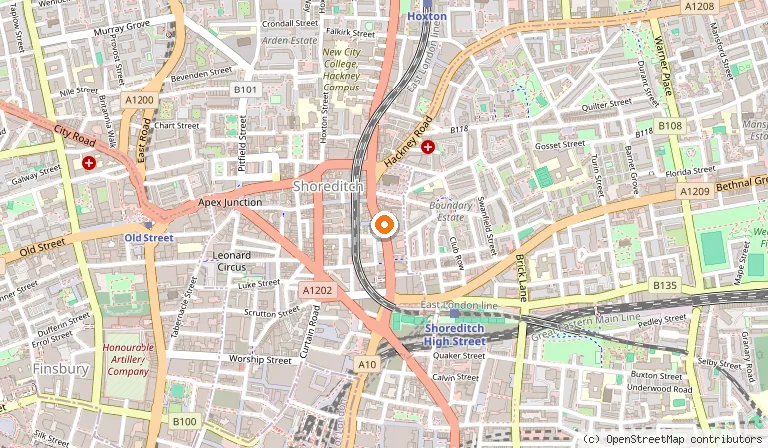 Map showing the location of One Hundred Shoreditch in London