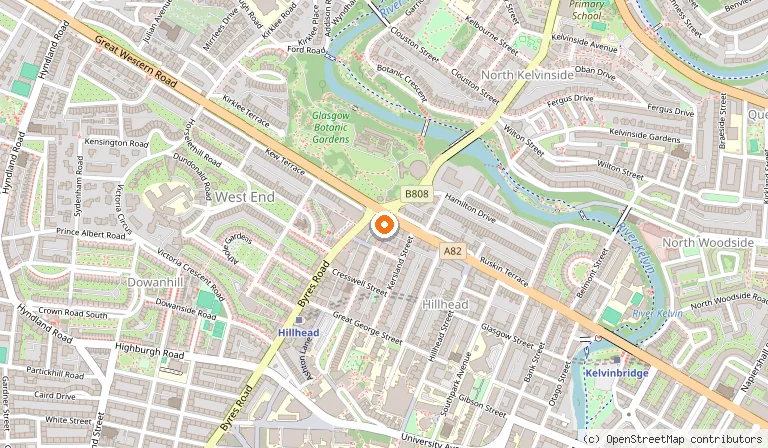 Map showing the location of Òran Mór in Glasgow