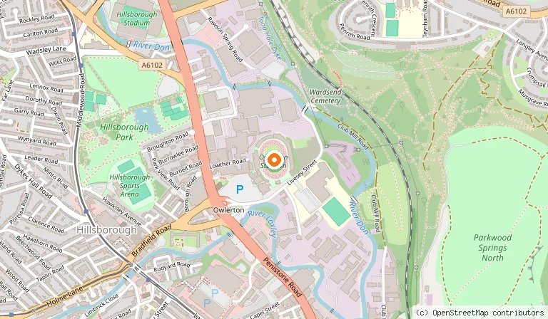 Map showing the location of Owlerton Stadium in Sheffield