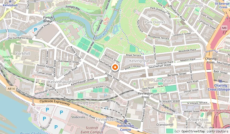 Map showing the location of Ox and Finch in Glasgow