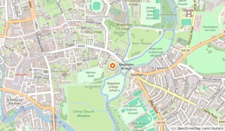 Map showing the location of Oxford Botanic Garden in Oxford