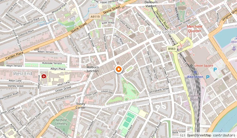 Map showing the location of Park Inn by Radisson Aberdeen in Aberdeen