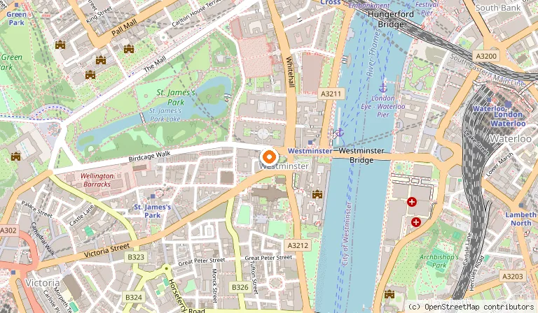 Map showing the location of Parliament Square in London