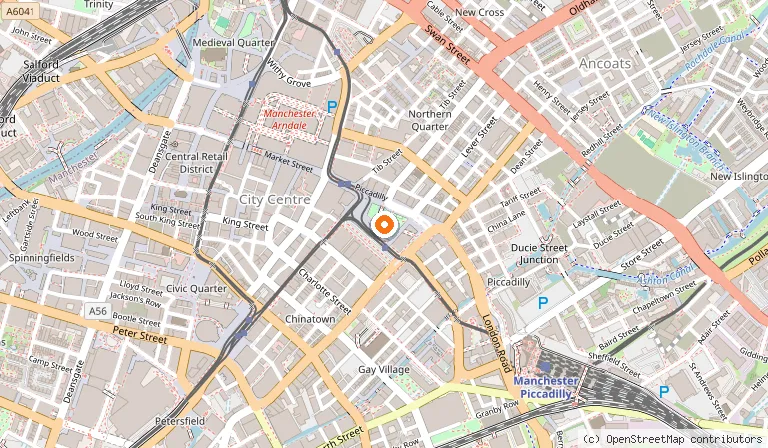 Map showing the location of Piccadilly Gardens in Manchester
