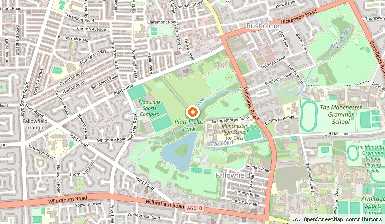 Map showing the location of Platt Fields Park in Manchester